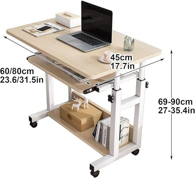 Bureau d'ordinateur réglable en hauteur avec roulettes