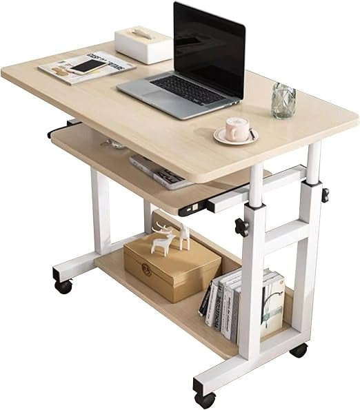 Bureau d'ordinateur réglable en hauteur avec roulettes