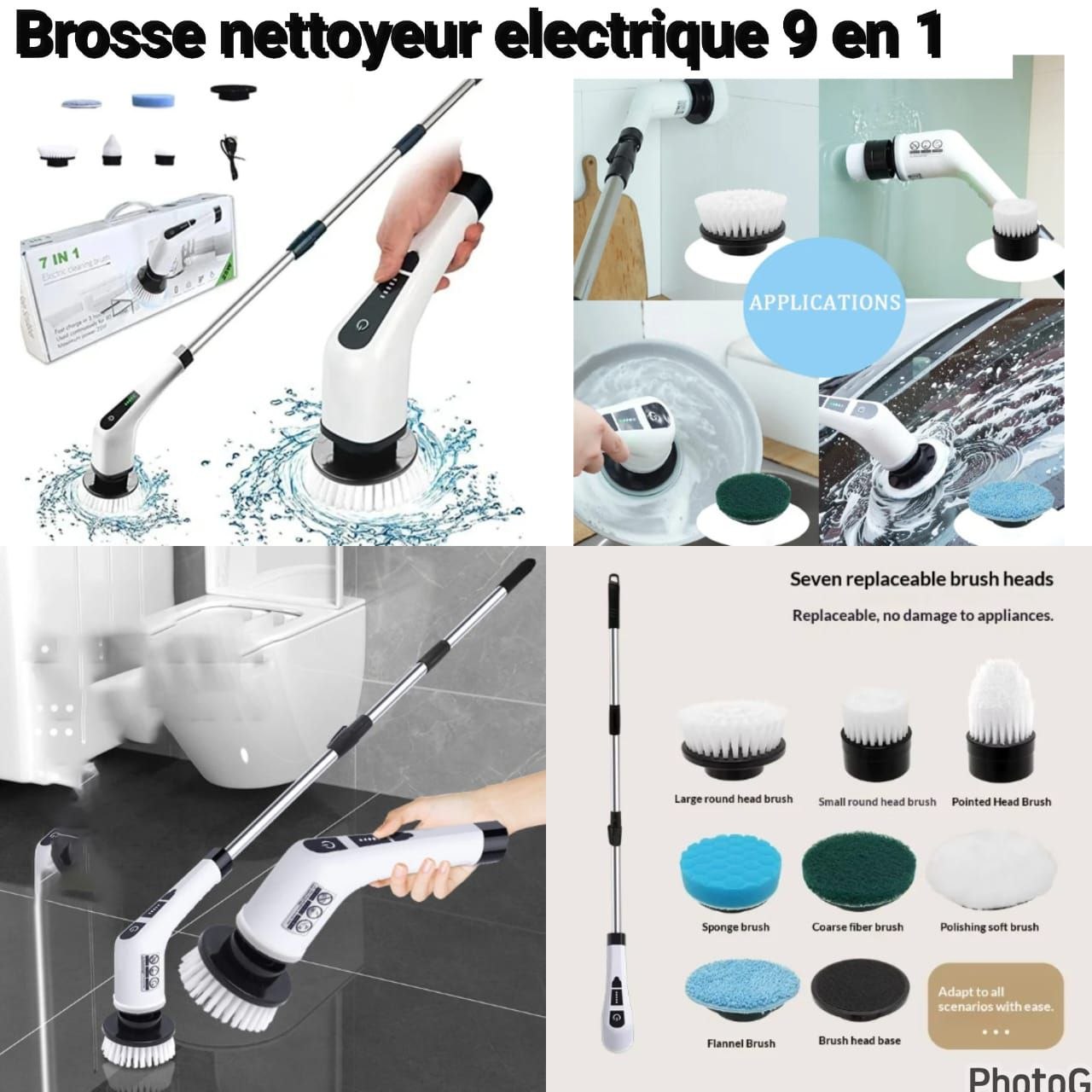 Brosse De Nettoyage électrique Sans Fil 9 En 1 Rechargeable