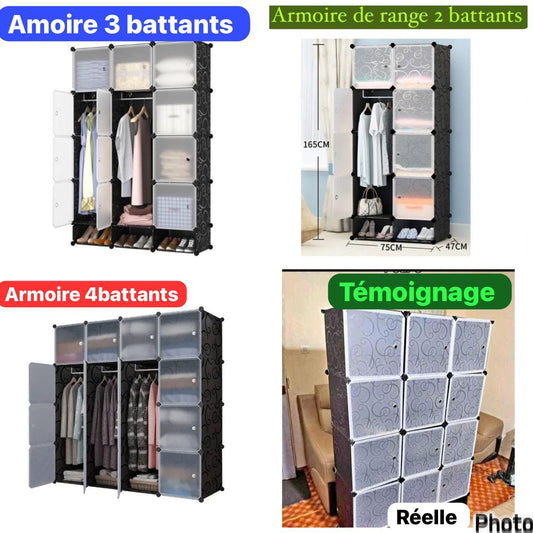 Armoire de rangement 3 Battants Avec porte chaussures en bas