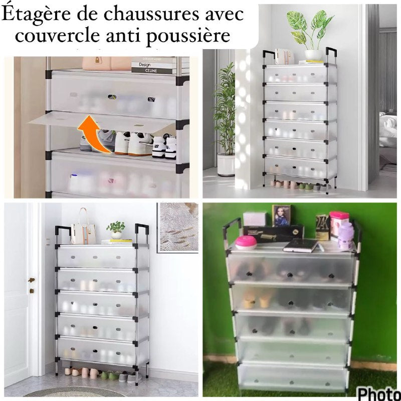 Étagère de chaussures avec couvercle anti poussière