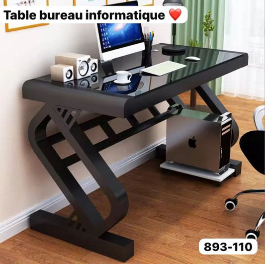 Bureau d'ordinateur à domicile  en Verre Trempé, facile à installer ( taille : 120 x 60 x 75 cm)