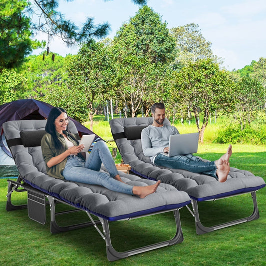 Lit de camping pliable réglable pour adultes de 4 niveaux avec oreiller