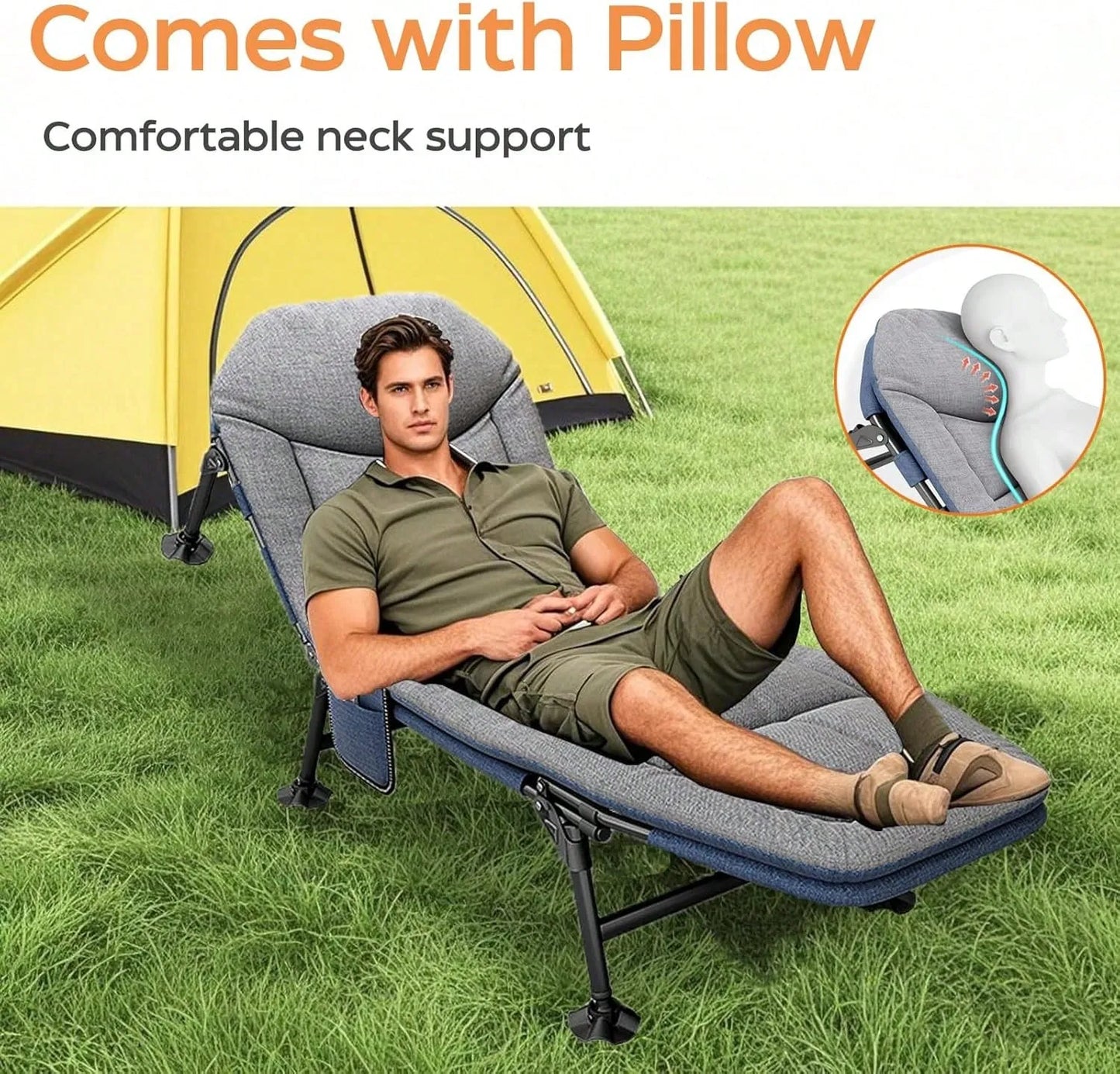 Lit Une Personne Pliable Chaise Longue De Camping À 8 Pieds avec Matelas